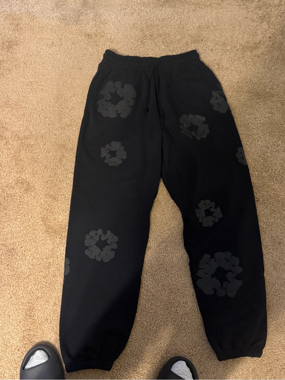 Black Floral-Print Men's Drawstring Sweatpants